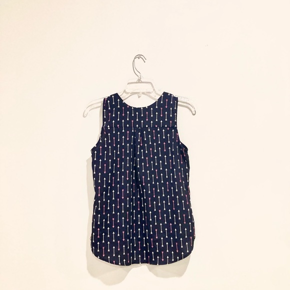 Sweet Rain Size S Navy Sheer Sleeveless V-Neck Printed Top - Picture 2 of 9